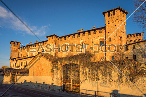 Medieval castle "Morando bolognini" at sunset, built in the thirteenth century in Sant'Angelo lodigiano,Lombardy italy.