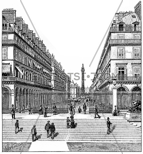 Castiglione Street, vintage engraved illustration. Paris - Auguste VITU â 1890.