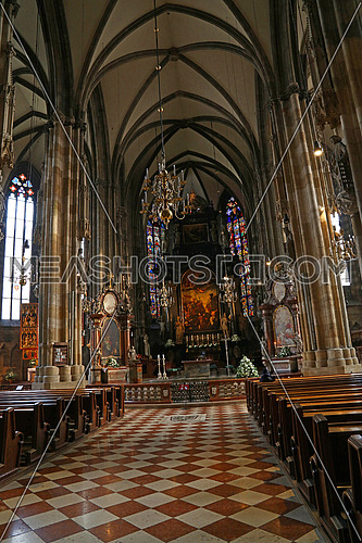 Interior view of famous Saint Stephen Cathedral (Stephansdom), the biggest cathedral and most important religious building in Vienna, Austria, personal perspective