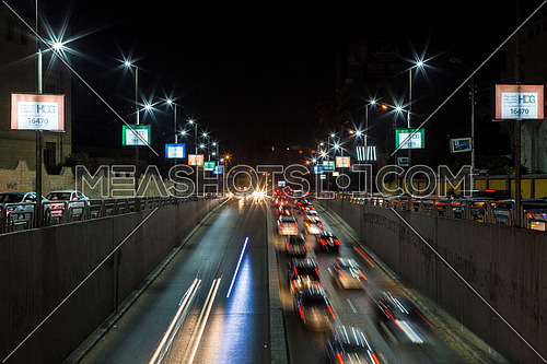 Long Shot for traffic from above  Al Thawra Tunnel at Night
