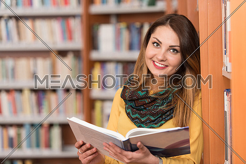 Portrait Of An Caucasian College Student Woman In Library - Shallow Depth Of Field