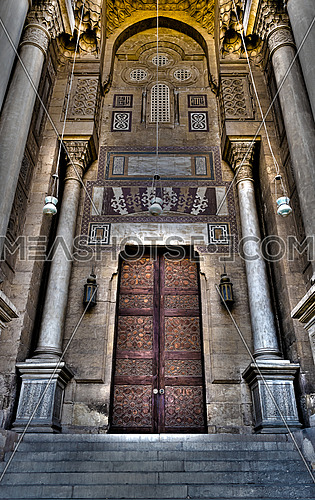 Ornamented wooden door of an old mosque in old Cairo, Egypt, named Royal Mosque dates from around 1361