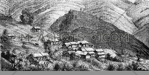 Village of Cholera, vintage engraved illustration. Le Tour du Monde, Travel Journal, (1872).