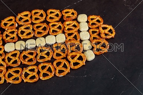 American super bowl of tasty snacks salted pretzels