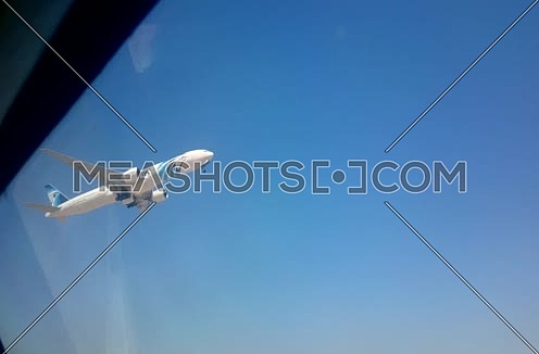Shot from a cockpit for Egypt Air Boing 777 takeoff at Cairo Airport