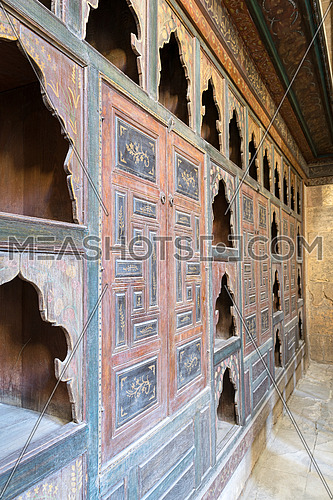 Embedded wooden ornate cupboard, in one of the rooms of Beit (house) of El Harrawi, an old Mamluk era historic house in Cairo