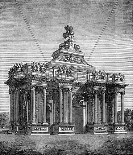 High triumphal arch under Louis XIV, vintage engraved illustration. Industrial encyclopedia E.-O. Lami - 1875.