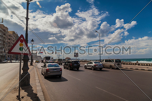 Long shot for traffic at seaside at Alexandria at Day