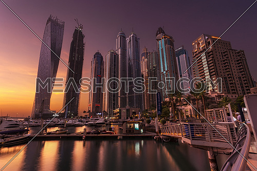  Dubai Marina Towers in a beautiful Sunset