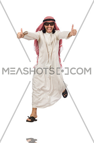 Arab man jumping from joy