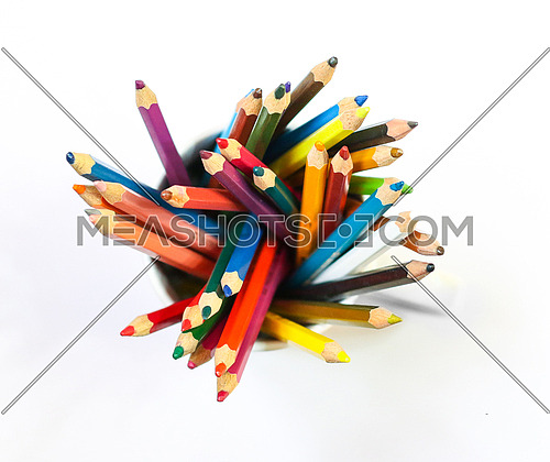 a group of coloring pencils - top view