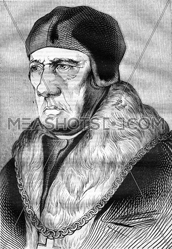 Portrait believed to be that of the father of Thomas More, vintage engraved illustration. Magasin Pittoresque 1836.