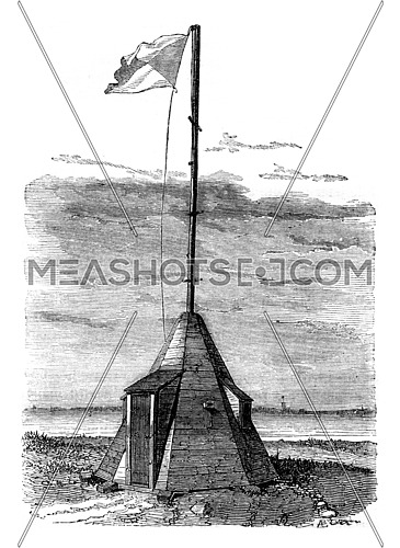 Semaphore Aix Island, Lower Charente, vintage engraved illustration. Magasin Pittoresque 1842.
