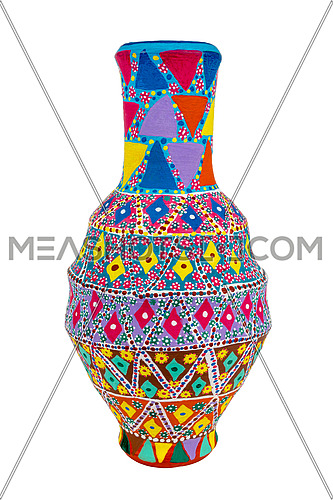 Egyptian decorated colorful painted pottery vase (arabic: Kolla), an Ancient Egyptians tradition, isolated on white