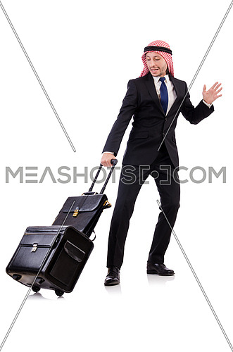 Arab man with luggage on white