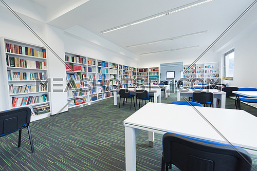 new school library interior, education and database archive concept