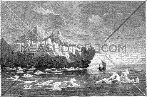View taken in the Bay of La Madeleine, vintage engraved illustration. Le Tour du Monde, Travel Journal, (1865).