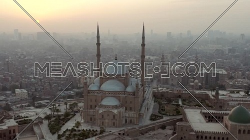 orbiting around  Mosque of  Mohamed Ali in Cairo Citadel at sunset