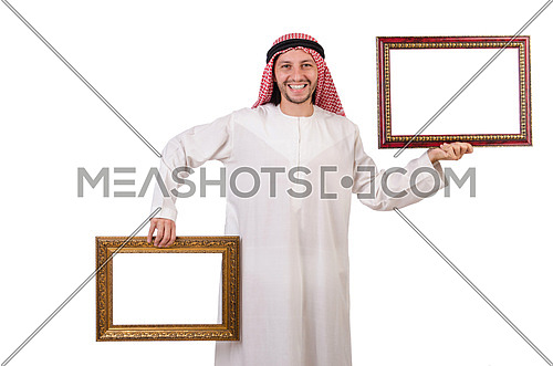 Arab with picture frame on white
