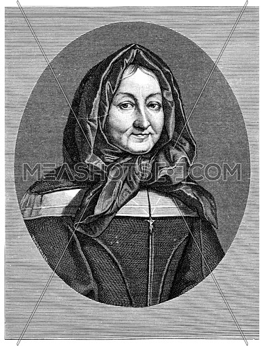 Madame Miramion. Tire of Saint Vincent de Paul, vintage engraved illustration.