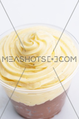 chocolate and vanilla ice cream sweet dessert closeup isolated on white background