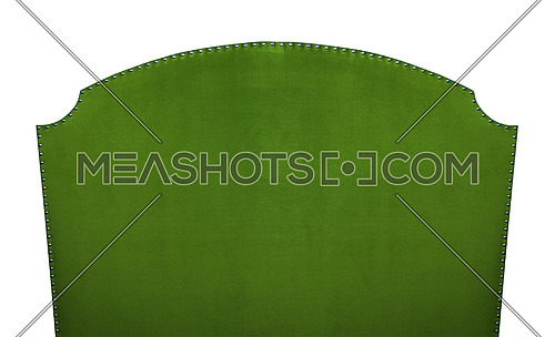 Dark green soft velvet fabric shaped bed headboard isolated on white background, front view