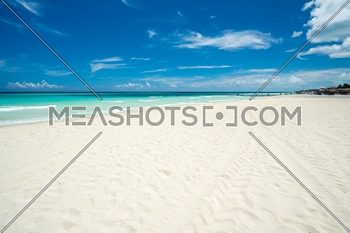 Awesome beach of Varadero during a sunny day, fine white sand and turquoise and green Caribbean sea,Cuba.Hrizontal photo,copy space.