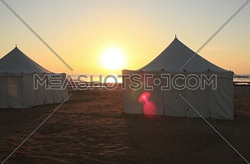 Long shot for camp toward the Red sea at wadi lahmi at sunset - 5D