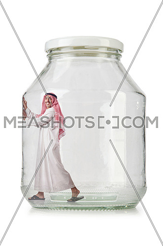 Arab businessman in glass jar