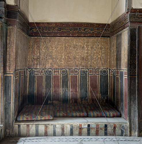 Built-in arabian bench (couch) at El Sehemy house, an old Ottoman era house in Cairo, Egypt, originally built in 1648
