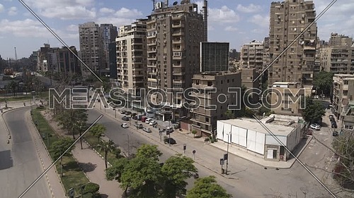 Aerial shot flying over Cairo Downtown empty streets during the corona pandemic lockdown by day 10 April 2020