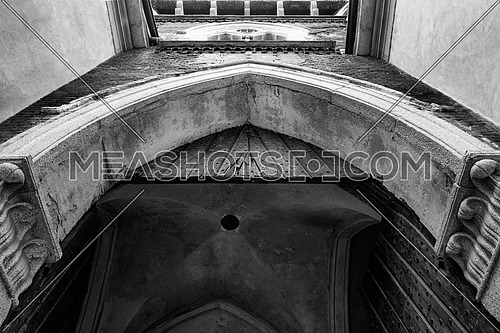 Castle door of Vigevano black and white
