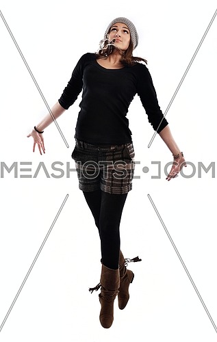 young woman dancing isolated on white background