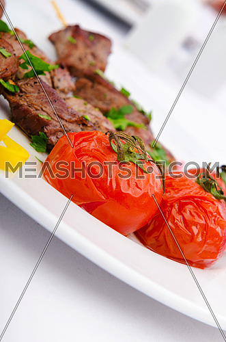 Kebab and tomatoes in the plate