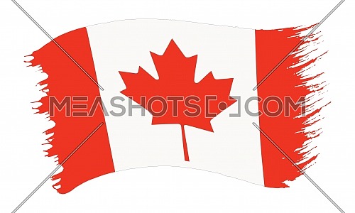 Vector illustration of brushstroke painted national flag of Canada with red maple leaf isolated on white background