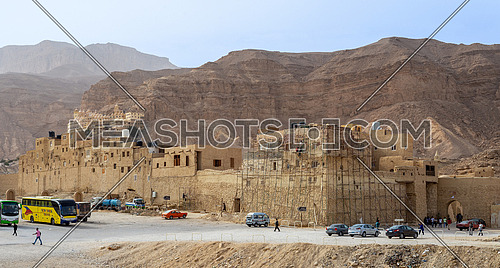 Ras Gharib, Egypt - March 24 2018: Local tourists visiting Saint Paul the Anchorite Monastery located in the Eastern Desert, near the Red Sea mountains