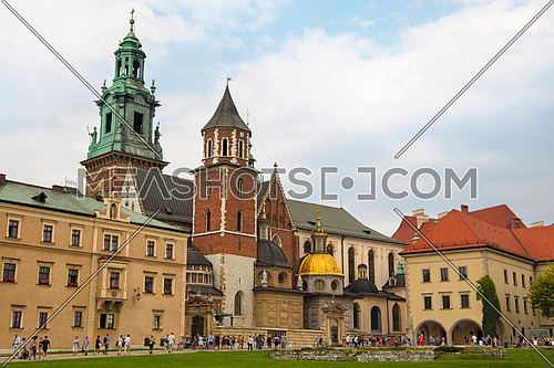 Front view of medieval Cathedral of Wawel Royal Castle, one of most popular tourist attractions and landmarks in Krakow, Poland