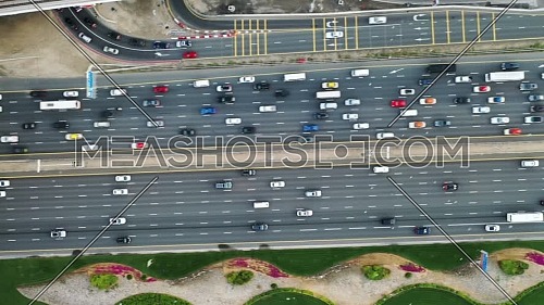 aerial top view of busy traffic on dubai highway urban and modern transportration concept
