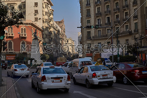 Long Shot for Traffic at Mohammed Farid Square at Cairo at Day
