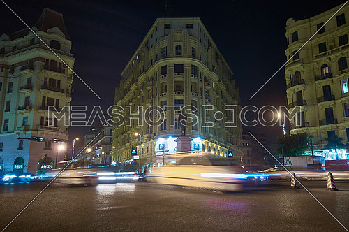 Long Shot for traffic at Talat Harb Square at Cairo at Night