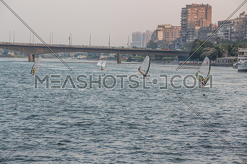 young people windsurfing in river Nile , Cairo , Egypt