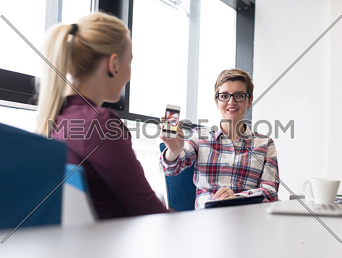 portrait of young business woman at modern office meeting room  big window in background