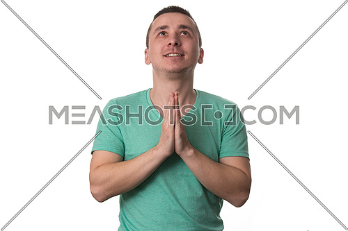 Man Praying With Hands Closed - Isolated On White Background