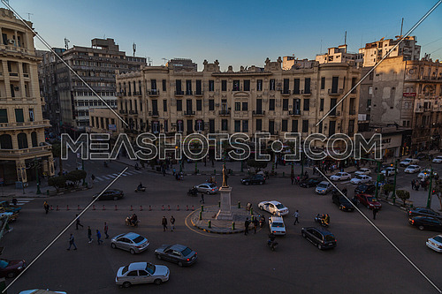 Long Shot for Traffic at Talat Harb Street at Cairo from Day to night