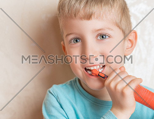 little baby boy with tooth brush,kid boy smiling happiness,dental hygiene and health for children,close up.