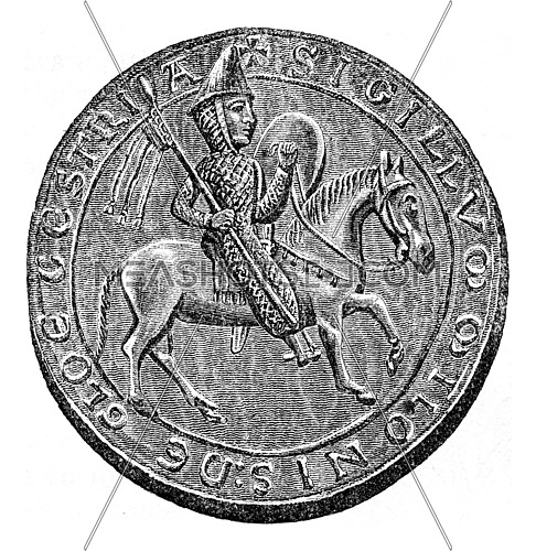 Seal of Milon, Earl of Gloucester, vintage engraved illustration. Colorful History of England, 1837.