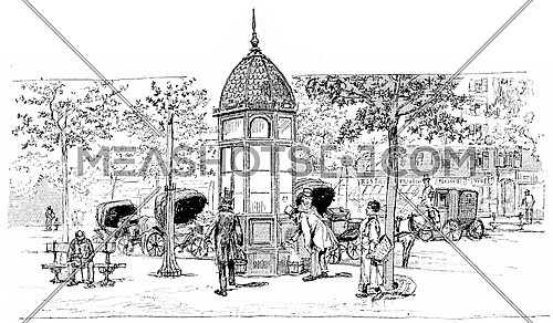 Station car instead, vintage engraved illustration. Paris - Auguste VITU â 1890.