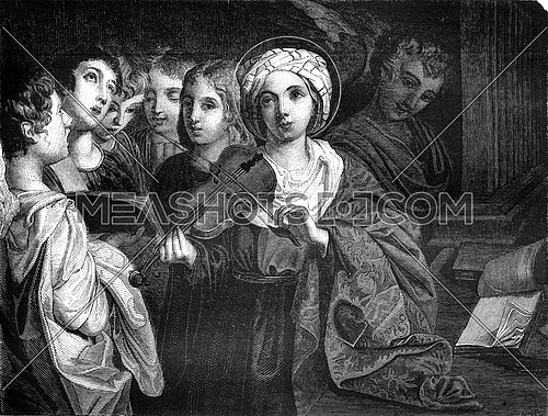 St. Cecilia, by Domenichino, vintage engraved illustration. Magasin Pittoresque 1847.