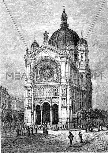 The church Saint-Augustin in Paris, vintage engraved illustration. Magasin Pittoresque 1869.