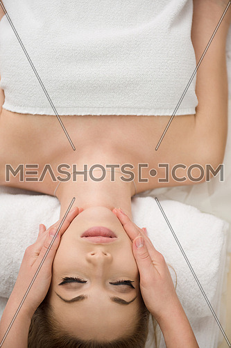 beautiful young woman getting face and head  massage in spa and wellness salon